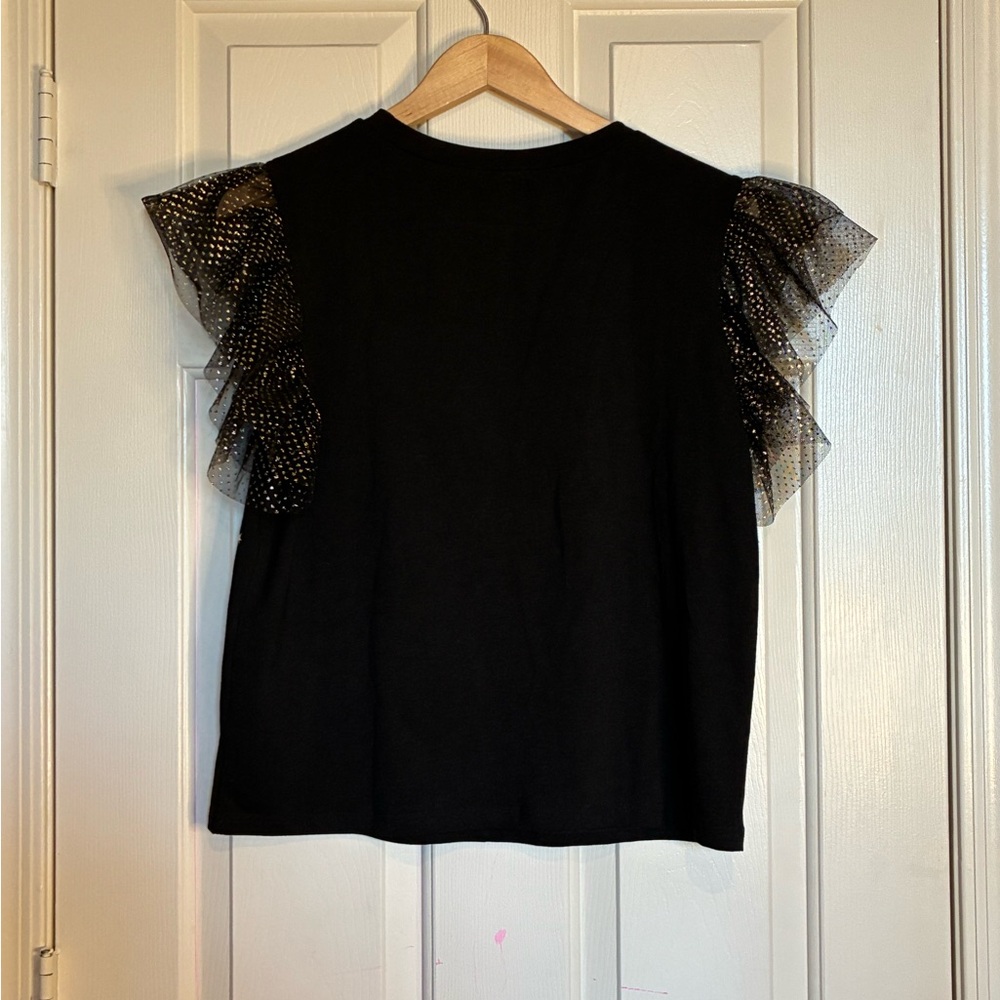 Black Starry Blouse with Ruffle Sleeves - Picture 4 of 6